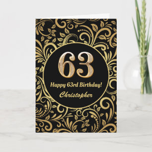 63. Geburtstags Schwarz-Gold-Blütenmuster Karte