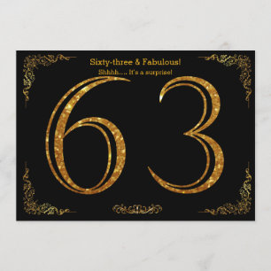 63. Geburtstagsfeier,Gatsby-Styl,Schwarzer Glitzer Einladung