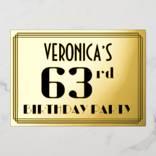 63. Geburtstagsparty: Art Deco Look "63" und Name Folieneinladung