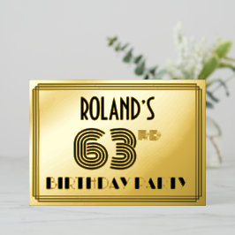 63. Geburtstagsparty — Art Deco Stil "63" & Name Folieneinladung