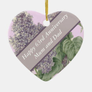 63. Jahrestag Lilac Heart geformt Keramik Ornament