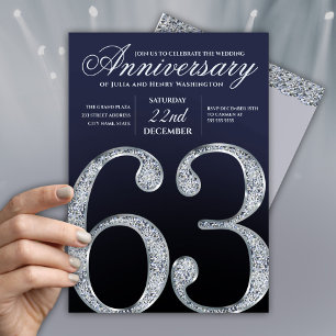 63. Jubiläum Diamant Silber Marineblau Modern Einladung