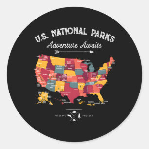 63 National Parks Map Us Park Camg Wandern Runder Aufkleber