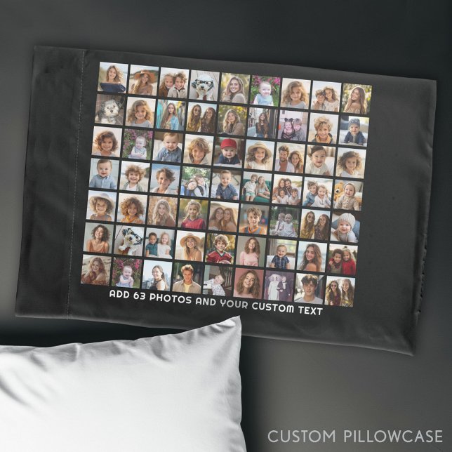 63 Square Foto Collage Grid mit Text - schwarz Kissenbezug (Custom Photo Collage Pillowcase)