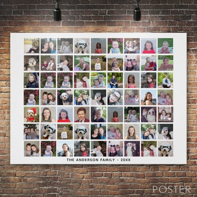 63 Square Foto Collage Grid mit Text - schwarz Poster (Custom Photo Collage Poster)