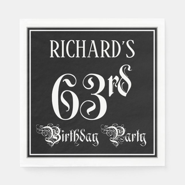 63rd Birthday Party — Fancy Script + Custom Name Serviette (Vorderseite)