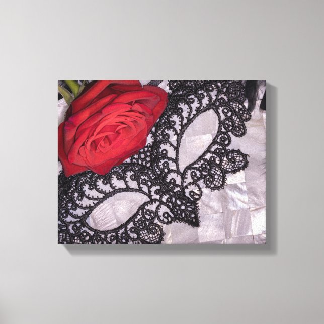 6418-Rote Rose mit Schwarzer Maskenmaske Leinwanddruck (Vorderseite)