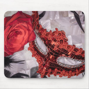 6439-Rote Rose mit Roter Maskenmaske Mousepad