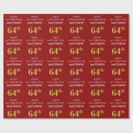 64. Geburtstag: Elegant, rot, Imitate Gold Look Geschenkpapier