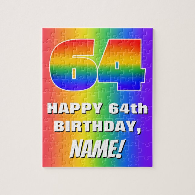 64. Geburtstag: Farbenfroh, Fun Rainbow Pattern #  (Vertikal)
