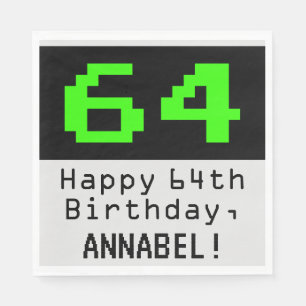 64. Geburtstag - Nerdy / Geeky Style "64" & Name Serviette