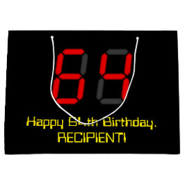 64. Geburtstag: Red Digital Clock Style "64" + Nam Große Geschenktüte