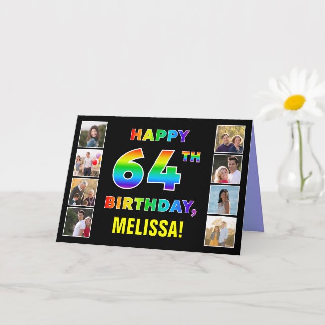 64. Geburtstag: Regenbogentext, benutzerdefinierte Karte (Kleine Pflanze)