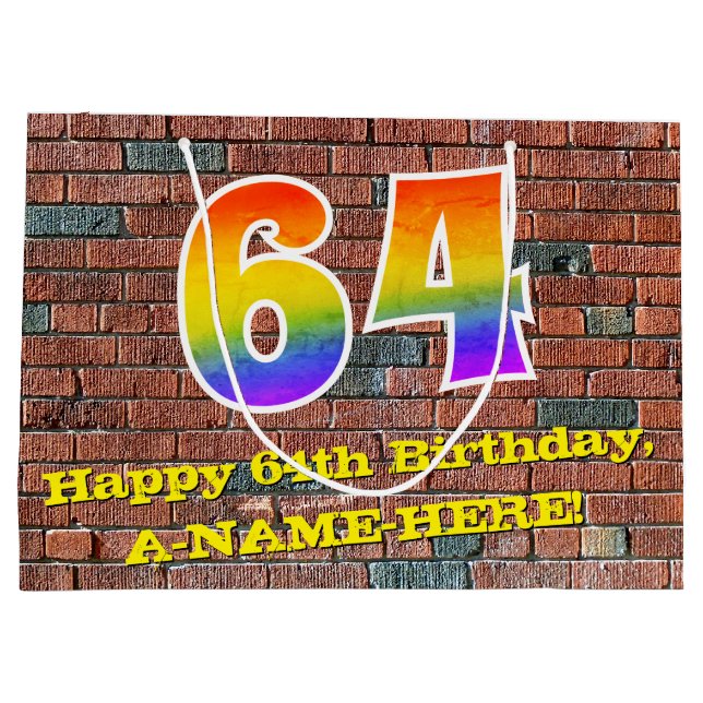 64. Geburtstag: Spaß, Graffiti-Inspiriert Regenbog Große Geschenktüte (Rückseite)