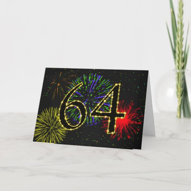 64. Geburtstagskarte mit Feuerwerk Karte (Vorderseite)