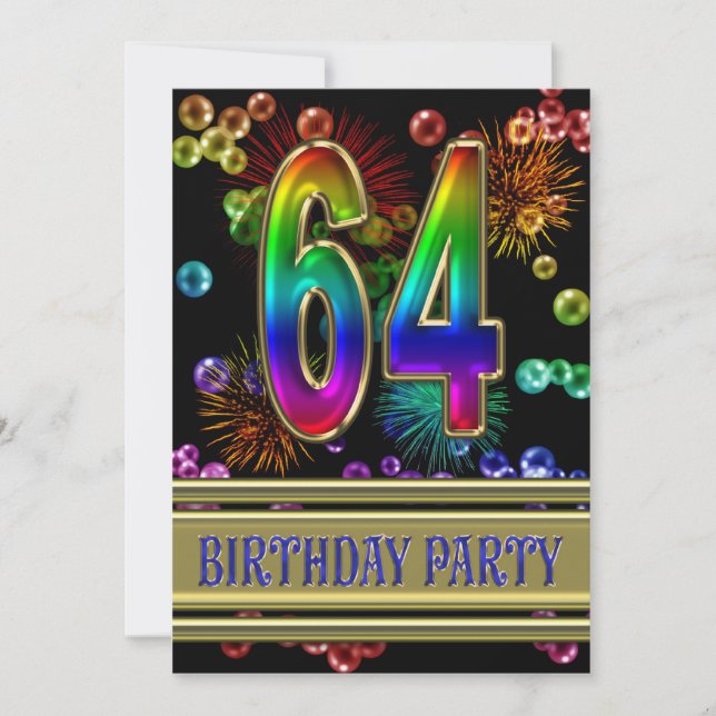 64. Geburtstagsparty Einladung mit Blasen (Vorderseite)