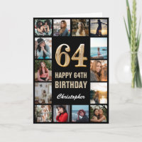 64. Happy Geburtstag Schwarz und Gold Foto Collage
