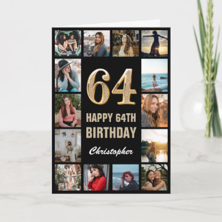 64. Happy Geburtstag Schwarz und Gold Foto Collage Karte