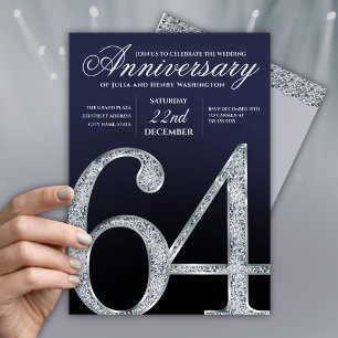 64. Jubiläum Diamant Silber Navy Blau Modern Einladung