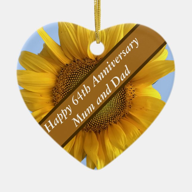 64. Jubiläum Sonnenblumenherz geformt Keramik Ornament (Vorne)