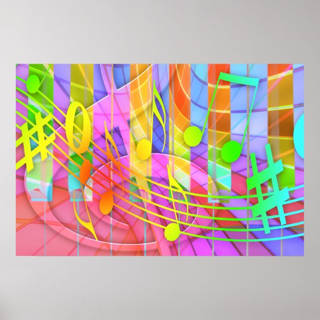 654580 FARBIGE MUSIKNOTEN-HINTERGRUND-WALLPAPIERE POSTER (Vorne)