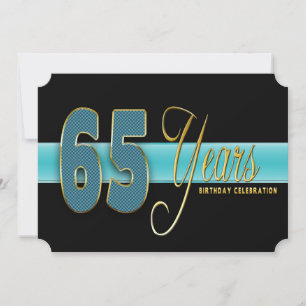 65 ANS ANNIVERSAIRE FÊTE INVITATION AQUA/NOIR
