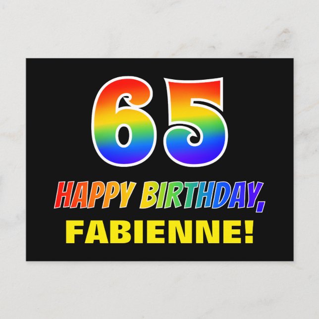 65. Geburtstag: Bold, Fun, Simple, Rainbow 65 Postkarte (Vorderseite)