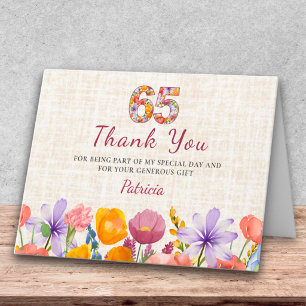 65. Geburtstag Elegante Florale Leinen Würdigung Dankeskarte