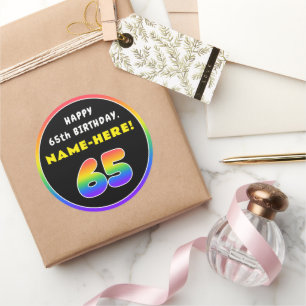 65. Geburtstag: Farbiger Regenbogen # 65, Individu Runder Aufkleber