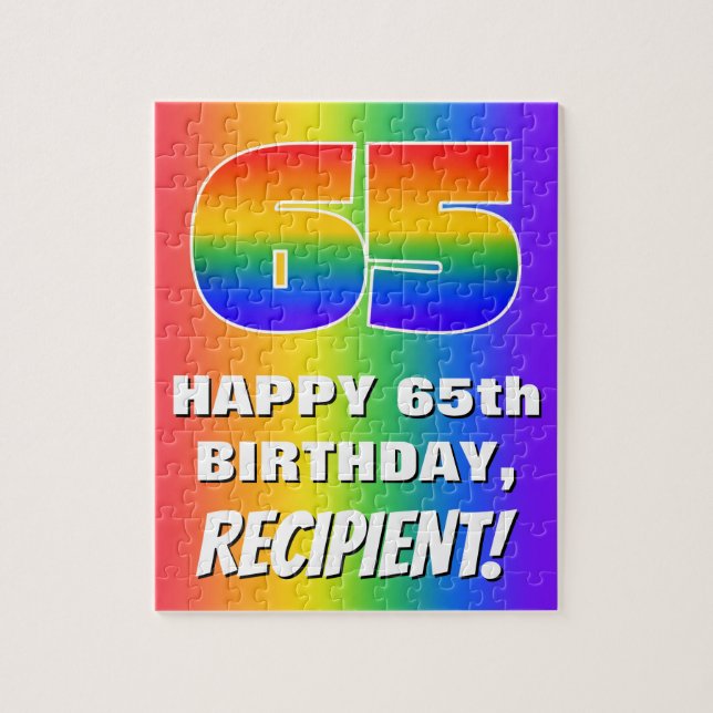 65. Geburtstag: Farbiges, lustiges Regenbogenmuste (Vertikal)
