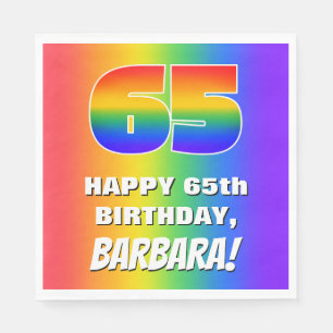 65. Geburtstag: Farbiges, lustiges Regenbogenmuste Serviette