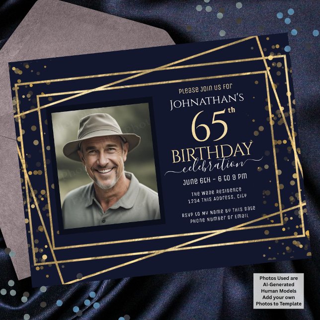 65. Geburtstag Foto Blue Gold Paper Sheet (Von Creator hochgeladen)