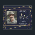 65. Geburtstag Foto Blue Gold Paper Sheet<br><div class="desc">Elegante Imitate goldener Rand mit schimmernden Konfetti-Highlights an der oberen Grenze. Alle Texte sind individuell einstellbar und lassen sich für Ihr eigenes Party leicht ändern. Sehr elegantes Design aus dem 65. Jahrhundert.</div>