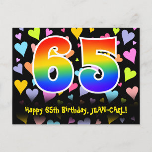 65. Geburtstag: Fun Hearts Muster, Regenbogen 65 Postkarte