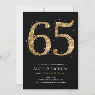 65. Geburtstag Gold Glitter schwarz Einladung
