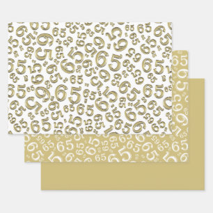 65. Geburtstag Gold & White Number Pattern 65 Geschenkpapier Set