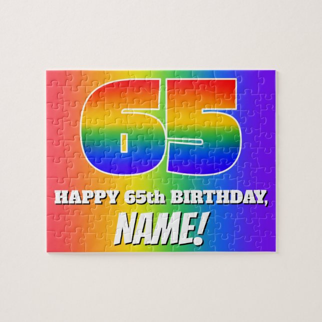 65. Geburtstag — mehrfarbiges Regenbogenmuster "65 (Horizontal)
