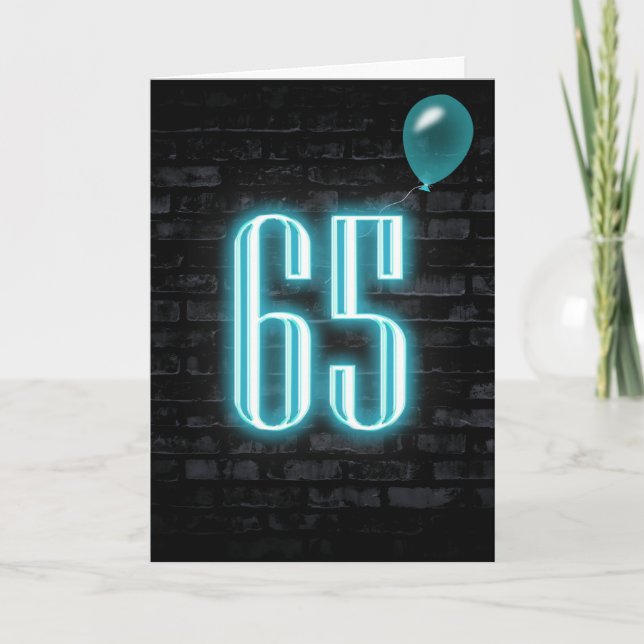 65. Geburtstag Neon Sign auf Brick Karte (Vorderseite)