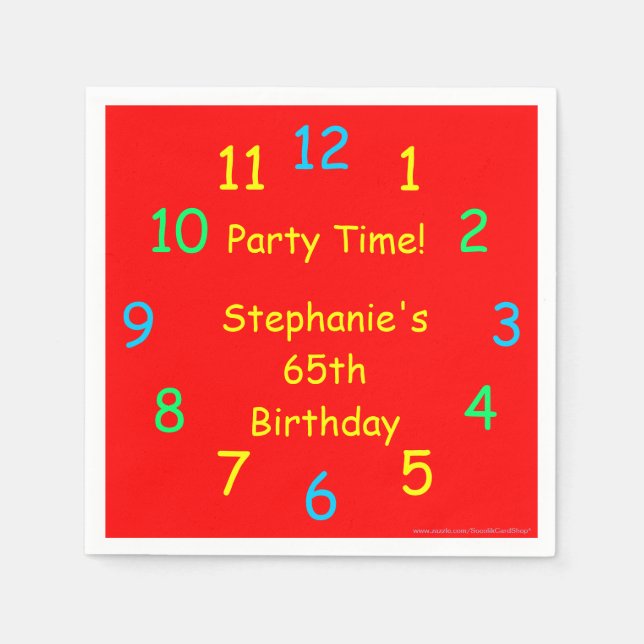 65. Geburtstag, Party, Name, Rotes Papier Serviette (Vorderseite)