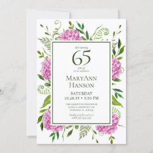 65. Geburtstag Pink Hydrangeas Card Anfrage Einladung