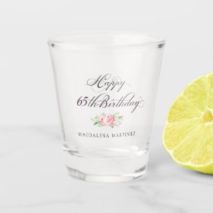 65. Geburtstag Rosa Floral Personalisiert Schnapsglas