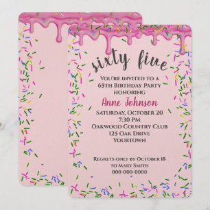 65. Geburtstag rosa Icing und Sprinklen Einladung