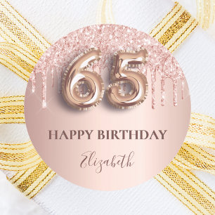 65. Geburtstag Rose Gold rosa Tropfen Runder Aufkleber