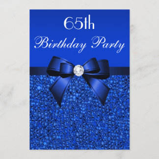 65. Geburtstag Royal Blue Sequins Bow und Diamond Einladung