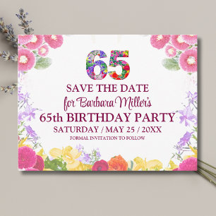 65. Geburtstag Save the Date, Blush Bloom Floral 6 Ankündigungspostkarte