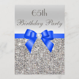 65. Geburtstag Silver Sequin Royal Blue Bow Diamon Einladung