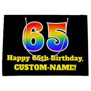 65. Geburtstag ~ Spaß, bunt, lebhaft, Regenbogen 6 Große Geschenktüte