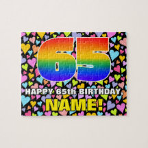 65. Geburtstag — Spaß, liebevolle Herzformen + "65