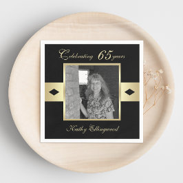 65. Geburtstagsparty Foto auf Black Serviette