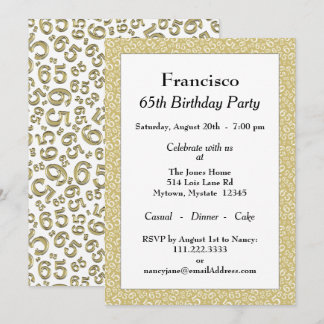 65. Geburtstagsparty, Gold/Weiß Zahlenmuster Einladung